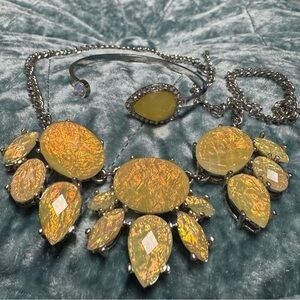 Sparkling Iridescent Rhinestone Faceted Necklace Bib and bracelet